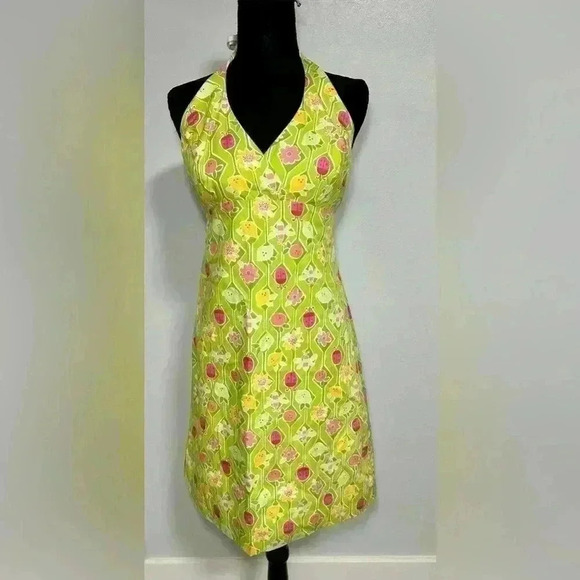 Lilly Pulitzer Dresses & Skirts - Lilly Pulitzer Green Floral Ladybug Bird Halter Dress Size 6